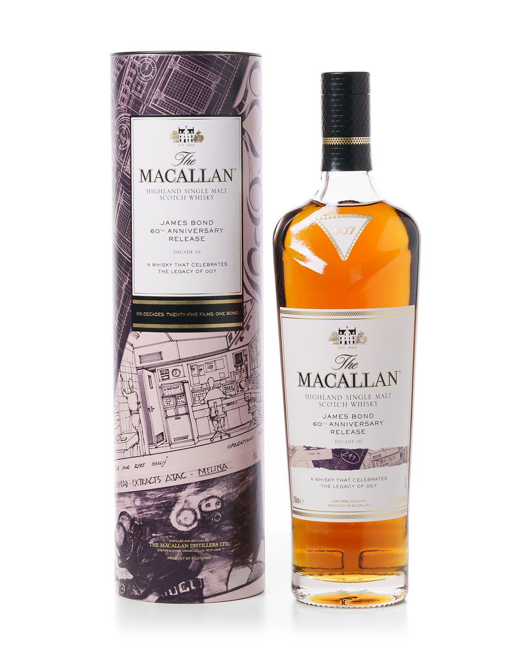 Macallan James Bond 60th Anniversary Release Decade III Bottled 2022 With Original Tube