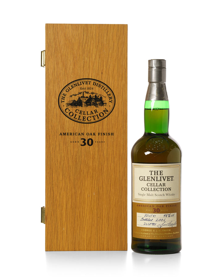 Glenlivet 30 Year Old Cellar Collection American Oak Finish Bottled 2001 With Original Wooden Box